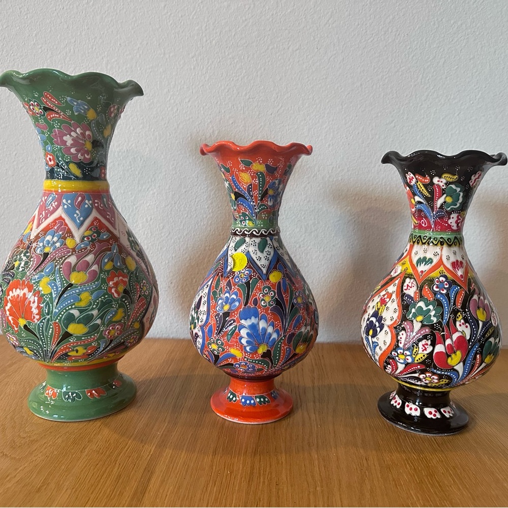 Colorful Hand-Painted Ceramic Vases Set